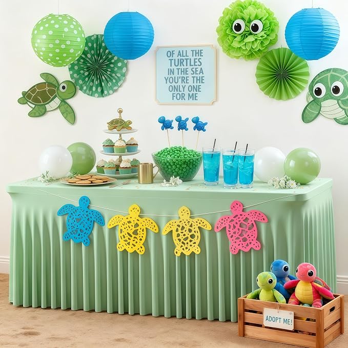 Wish Care 2 Pack Sage Green Spandex Table Clothes for 4 Foot Rectangle Tables, 4FT Wrinkle Free Fitted Tablecloths Ruffles Design Table Cloth for Party, Banquet, Wedding and Events