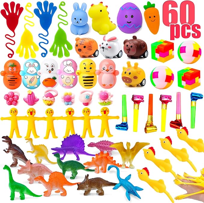 GOAUS Easter Egg Fillers Party Favors for Kids, 60 Pcs Small Toys Prizes Bulk, Goodie Bags Stuffers, Treasure Box Toys for Classroom, Prize Box Birthday Goody Bag