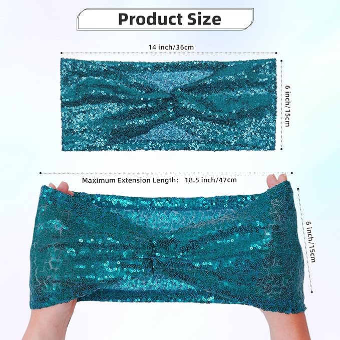 Poise3EHome Teal Sequin Chair Sashes, Double Sided Glitter Folding Chair Cover Bands for Wedding Party Ceremony Banquet Reception Decorations, 20 PCS