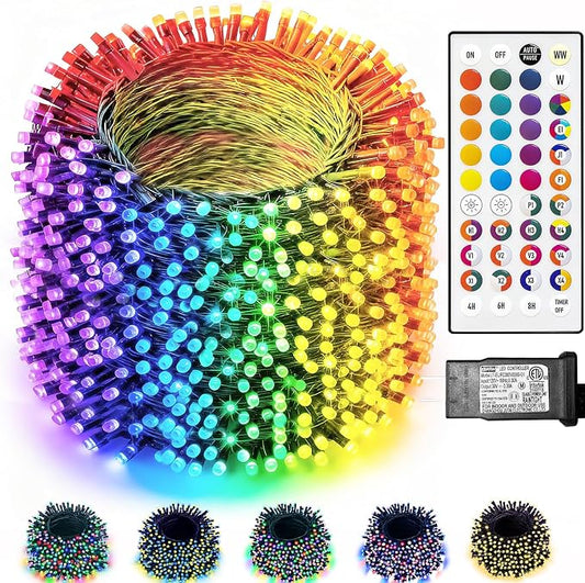 164FT Christmas Lights Outdoor, 35 Colors Changing 500 LED Halloween String Lights Green Wire Remote Timer, Waterproof Twinkle Light for Indoor Outdoor Holiday Party Xmas Tree Wedding Decor