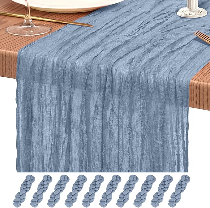 10 Pack Dusty Blue Cheesecloth Table Runner 10FT Boho Gauze Cheese Cloth Table Runners Romantic Rustic Sheer Table Decorations for Wedding Party Baby Shower Birthday Holiday Home