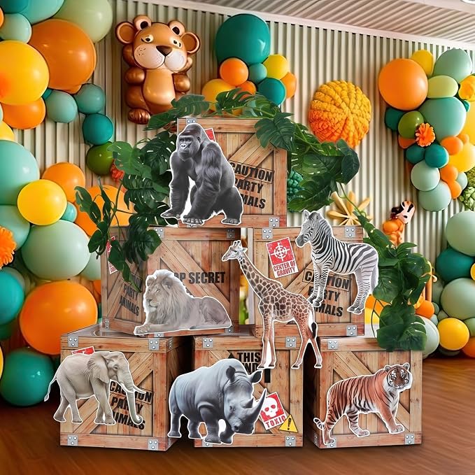 party greeting Jungle Animals Birthday Party Decorations Safari Animals Party Boxes Decor Woodland Zoo Boxes Wild Animal Photo Booth Props for Safari Theme Baby Shower Birthday Party Supplies