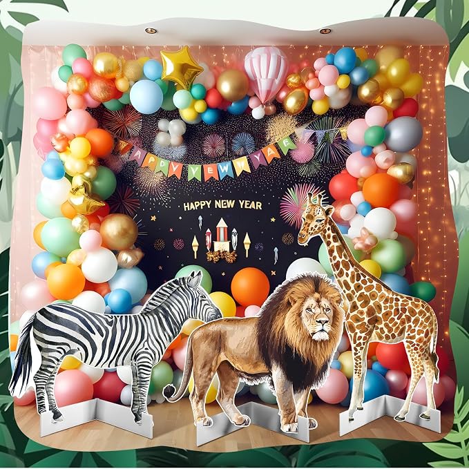 Amyhill 3 Pcs Jungle Safari Animal Cardboard Cutout Standup Life Size Safari Birthday Party Decorations Lion Giraffe Zebra Cardboard Cutouts for Baby Shower Birthday Party Photo Backdrop Favors