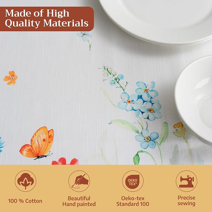 Maison d' Hermine Table Cloth Rectangle Table 100% Cotton 60 x 108 Inches Tablecloth Reusable Decorative for Dining Kitchen Room Farmhouse Party Home Hotel Restaurant Spring Summer - Summer Whisper