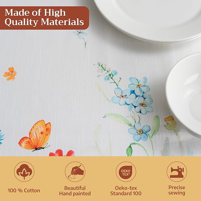 Maison d' Hermine Table Cloth Square Table 100% Cotton 54 x 54 Inches Tablecloth Reusable Decorative for Dining Kitchen Room Farmhouse Party Home Hotel Restaurant Spring Summer - Summer Whisper