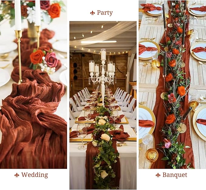 8 Pack Cheesecloth Table Runner 13Ft Boho Gauze Table Runner 35×157 Inch Rustic Romantic Long Table Runner for Wedding Party Bridal Shower Thanksgiving Christmas Decoration(Terracotta)