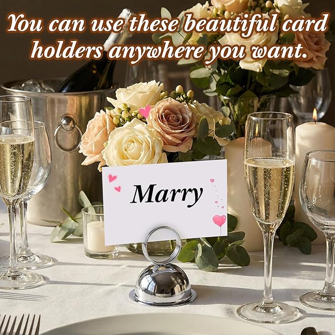 MorningRo 24 Pcs Wedding Table Place Card Holders Metal Table Number Holders Stand Sign Tabletop Menu Stands Sign for Wedding Christmas Restaurant Banquet(Silver)