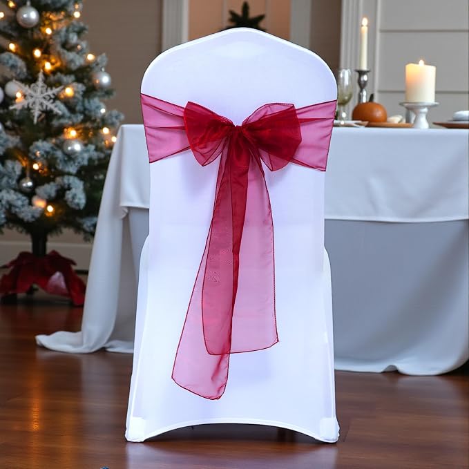 MDS® Pack of 300 Organza Chair Sashes for Wedding Decoration, Reusable Sheer Chair Bows for Banquet Chair Cover, Reception, Bridal Shower, Baby Shower, Birthday Party & Special Events - Maroon