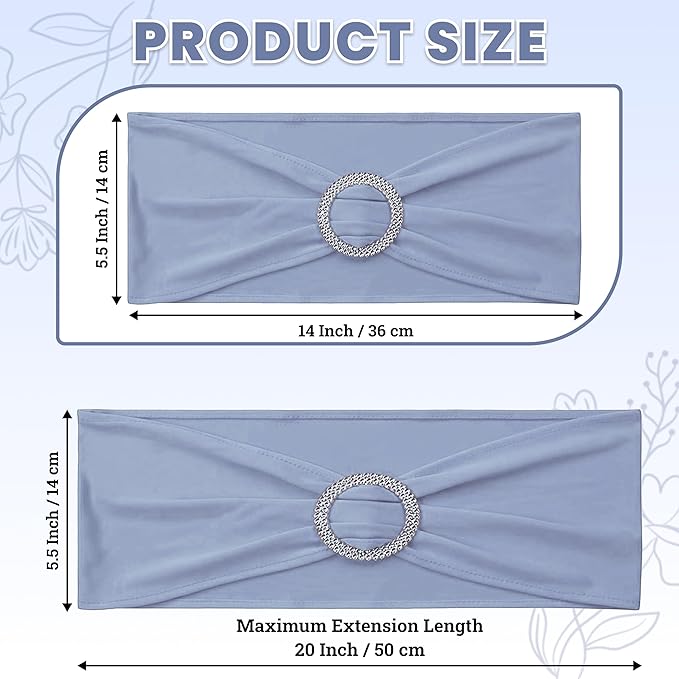 VDS - Baby Blue | Spandex Chair Sashes Bows | 150 PCS | Stretch Elastic Banquet Universal Folding Chair Band Tie with Silver Buckle Slider for Wedding Party Conference Celebration Event Decoration