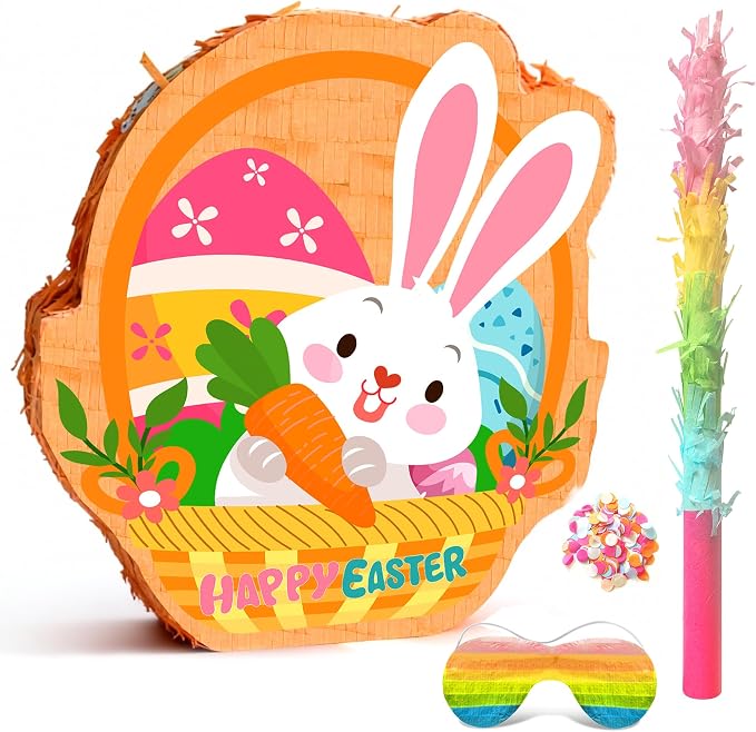 Happy Easter Pinata, 13.8'' x 16'' Spring Party Piñata Bunny Egg Piñata for Spring Easter Party Decorations Supplies