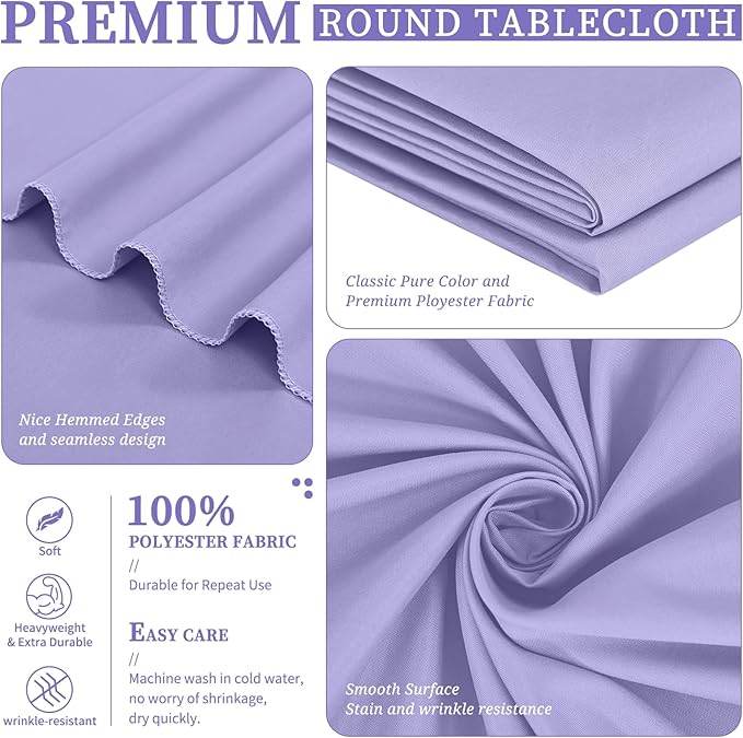 Showgeous 4 Pack Lavender Round Tablecloth 120 Inch Polyester Table Cloth for Round Tables Washable Decorative Fabric Table Covers for Wedding Dining Party