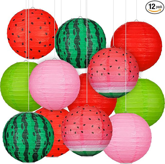 Panelee 12 Pcs Watermelon Summer Party Decorations 8 Inch Watermelon Hanging Paper Lantern Fruit Themed Party Decorations for Hawaiian Tropical Hanging Indoor Outdoor Ornaments Supplies