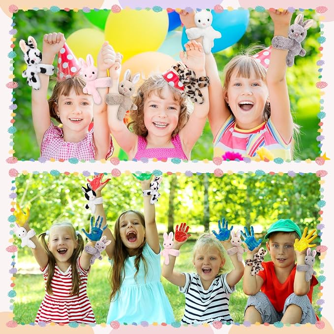 Liliful 8 Pack Kids Plush Gifts Stuffed Animal Cat Slap Bracelets - 8 Inch Back to School Prize Box Toys Wrist Cute Snap Birthday Rewards for Boys Girls Child Pet Adoption Party Favors(Rabbit)