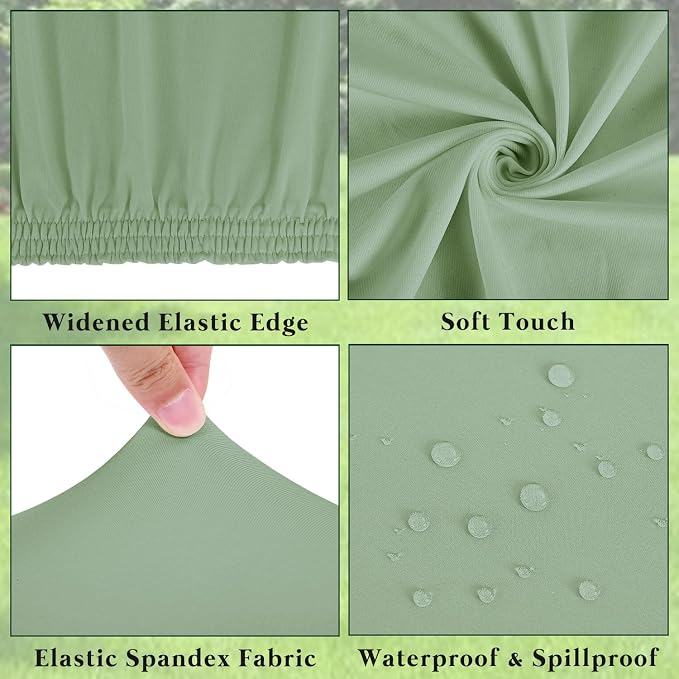 6 Pack Picnic Table Cover Elastic Fitted Outdoor Tablecloths for 8 Foot Rectangle Tables Waterproof Stretch Washable Patio Folding Spandex Table Cloth Camping Banquet Parties (Sage Green,30" x 96")