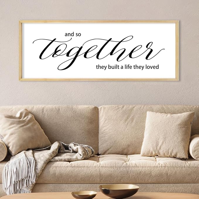 Couples Quote Sign And So Together They Built a Life They Loved Wall Art | Farmhouse, 40x15 Inch Rustic Large Natural Wood Frame, Above Bed Decor for Master Bedroom, Wedding Idea, Ready to Hang