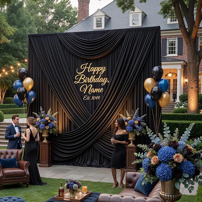 10ftx15ft Wrinkle Free Black Backdrop Curtain, 2 Panels 15FT Height Black Drapes for Wedding, Silky Polyester Polyester Back Drop Cloth Draping for Birthday Party Photography Background Party