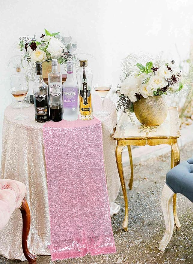 ShinyBeauty 12" x 108" Sequined Table Runner - Fushia Pink