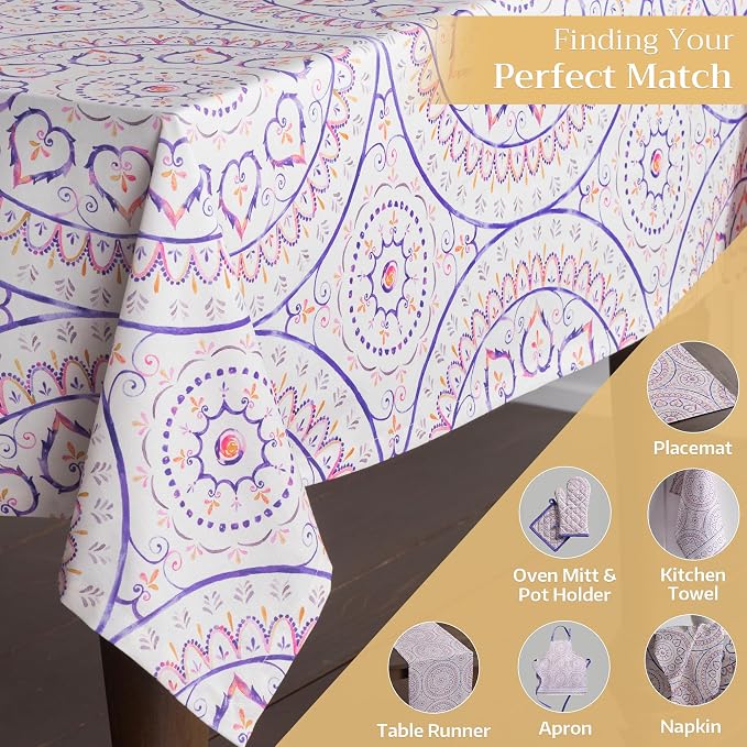 Maison d' Hermine Table Cloth Square Table 100% Cotton 54 x 54 Inches Tablecloth Reusable Decorative for Dining Kitchen Room Farmhouse Party Home Hotel Restaurant Spring Summer - Mandala