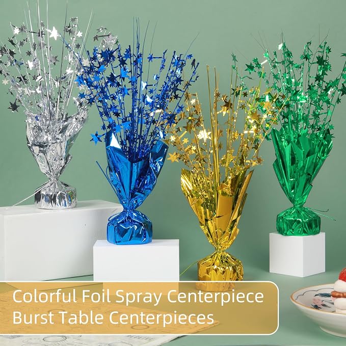 12 Pack Green Metallic Foil Spray Centerpiece Star Table Decoration Burst Table Centerpieces for Birthday New Year Wedding Anniversary Graduation Party Supply (Green)