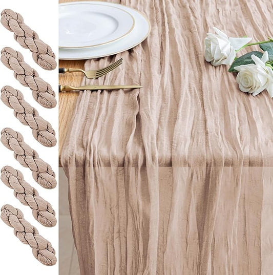 6PCS Table Runner Cheesecloth 10FT Nude Pink Boho Gauze Cheese Cloth Rustic Sheer Table Runners for Wedding Birthday Bridal Baby Shower Party Decoration
