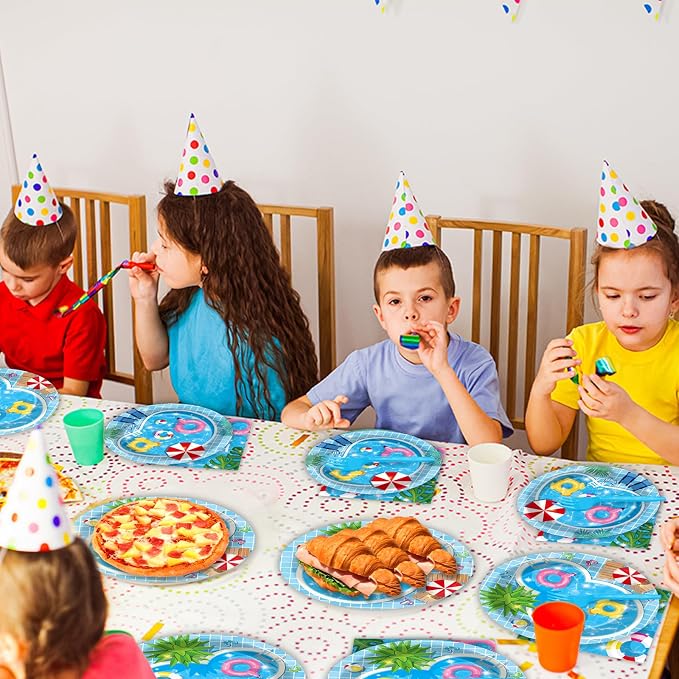 gisgfim 50 Guests Pool Party Supplies Summer Beach Plates and Napkins Forks Summer Pool Tableware Beach Ball Paper Disposable Plates for Splish Splash Birthday Baby Shower Party 200PCS