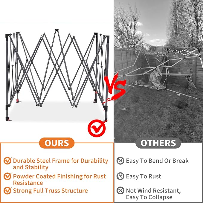 Garvee 10x10ft Pop Up Canopy Tent, Heavy Duty Outdoor Instant Gazebo Shelter, UV-Resistant Waterproof Canopy with Wheeled Bag, Adjustable Height, for Patio, Beach, Garden, Events, Parties