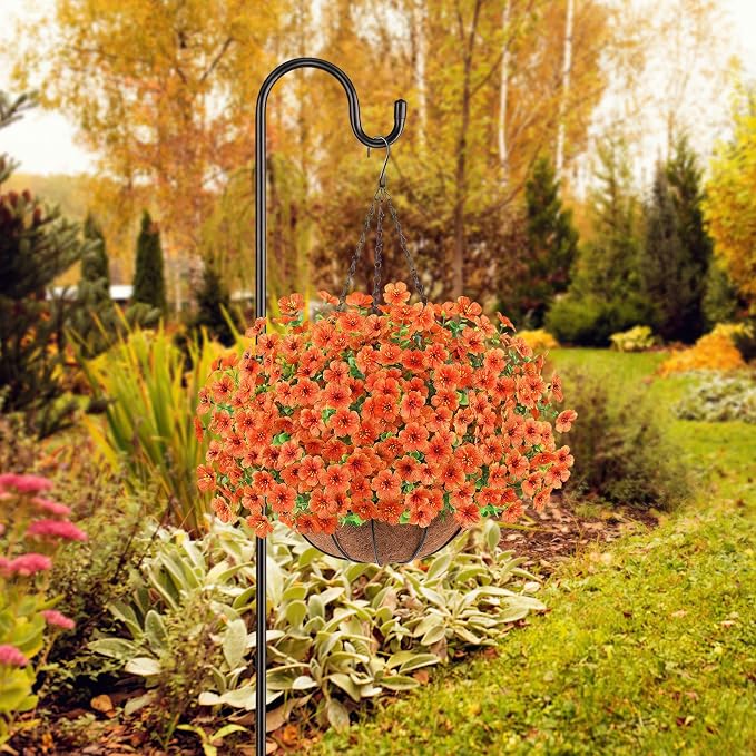 AGIRL Artificial Hanging Flowers with Baskets for Outdoors,UV Resistant Fake Hanging Plants for Outdoor Porch Patio Garden, Realistic Silk Flowers for Spring Summer Home Decor(Orange)