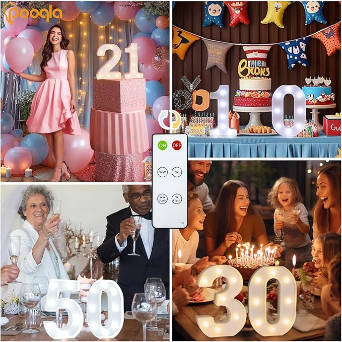 Pooqla 13th Birthday Decoration for Girls Boys, Decorative Marquee Numbers with Remote, Light Up 13 Sign for Party Backdrop 13th Wedding Anniversary Decor, Warm White and Cool White Number 13