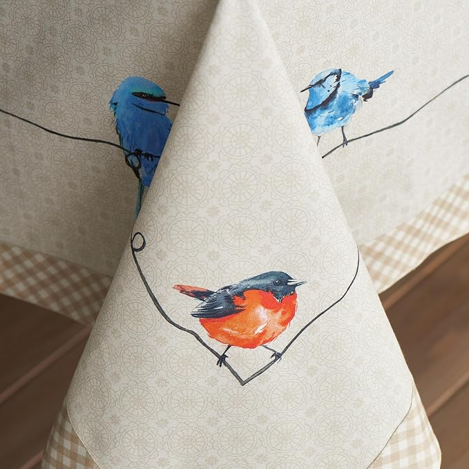 Maison d' Hermine Table Cloth Rectangle Table 100% Cotton 60 x 120 Inches Tablecloth Reusable Decorative for Dining Kitchen Room Farmhouse Party Home Hotel Restaurant Spring Summer - Birdies on Wire