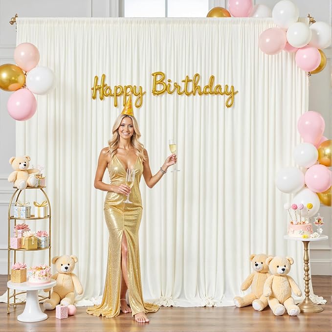 50ft x 10ft Ivory Backdrop Curtain for Wedding Ivory Wrinkle Free Backdrop Drapes Panels for Parties Baby Shower Bridal Shower Birthday Photo Photography Polyester Fabric Background Decoration