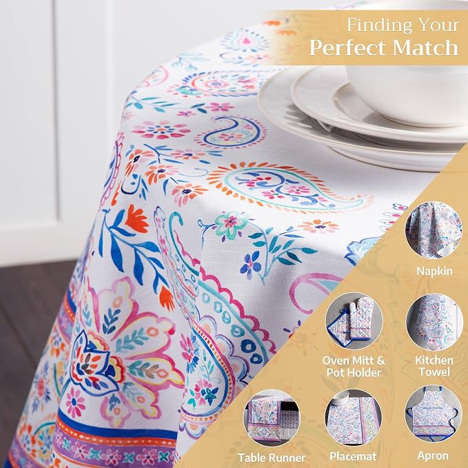 Maison d' Hermine Table Cloth Round Table 100% Cotton 63 Round Inches Tablecloth Reusable Decorative for Dining Kitchen Room Farmhouse Party Home Hotel Restaurant Spring Summer - Indian Floral