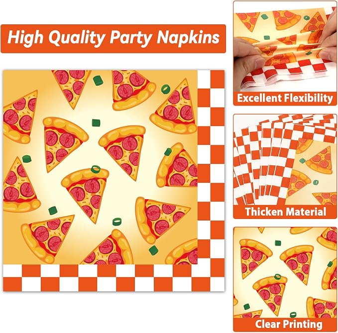 50 Guests Pizza Plates and Napkins Party Supplies Pizza Birthday Party Decorations Disposable Tableware Set Pizza Dinnerware Favor for Kids Boys Girls Baby Shower Picnics, 200PCS