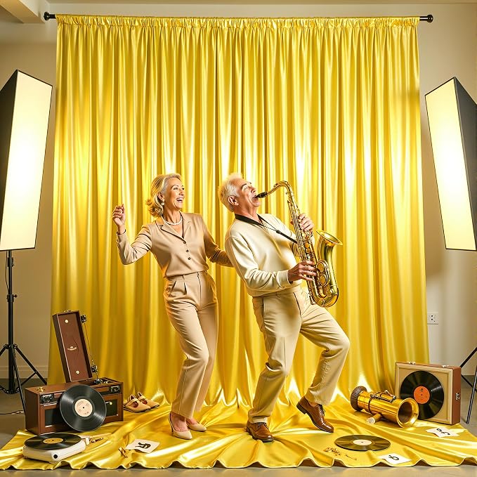 Yellow Gold Glitter Backdrop Curtains - 20x12FT Satin Photo Backdrop, Wrinkle-Free Shimmer Back Drop Cloth Shiny Drapes for Photobooth Wedding Birthday Parties Photoshoot Background Decorations