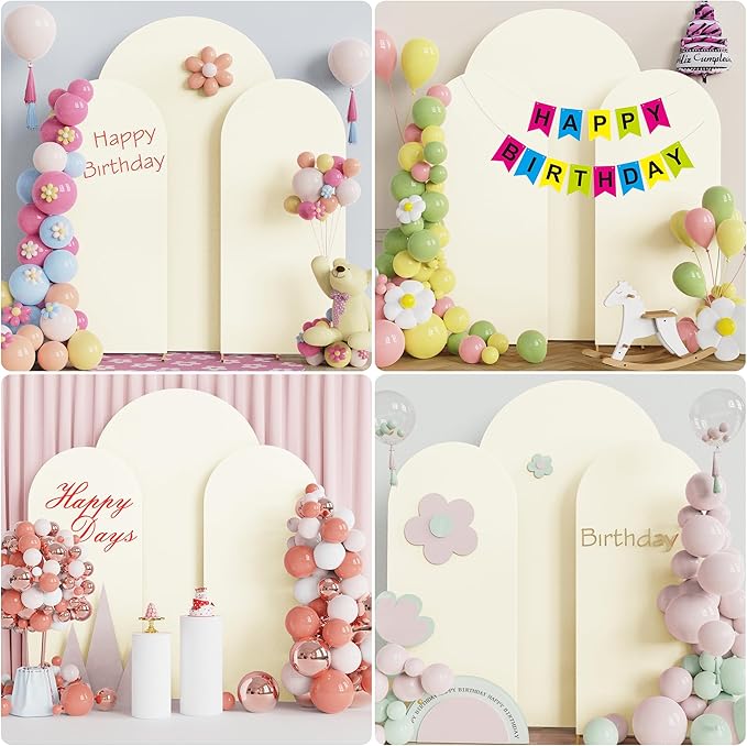 Wokceer Wedding Arch Backdrop Cover 7.2FT, 6FT, 6FT Spandex Set of 3 Wedding Arch Stand Covers Round Top Chiara Backdrop Stands Cover for Birthday Party Ceremony Banquet Decor Ivory