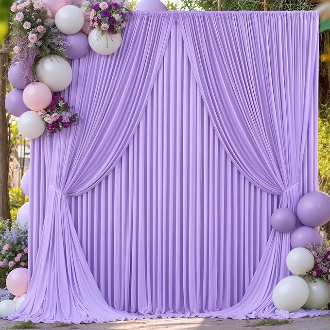 10 Panels Lavender Backdrop Curtain for Parties Wedding Light Purple Wrinkle Free 50ft x 10ft Backdrop Drapes for Baby Shower Birthday Party Photo Photography Polyester Fabric Background Decoration