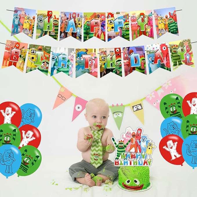 PINUO Yo Gabba Birthday Decorations,Yo Gabba Themed Party Decorations,Yo Gabba Party Favors Supplies Gifts Room Decor,Banner Balloons Cake Cupcake Toppers