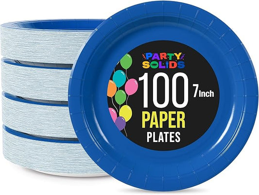 Exquisite Dark Blue Paper Plates Disposable Heavy Duty 7 Inch Dark Blue Disposable Plates For Party 100 Pcs Heavy Duty Paper Plate 350 GSM, Birthday Party Supplies Plate Set