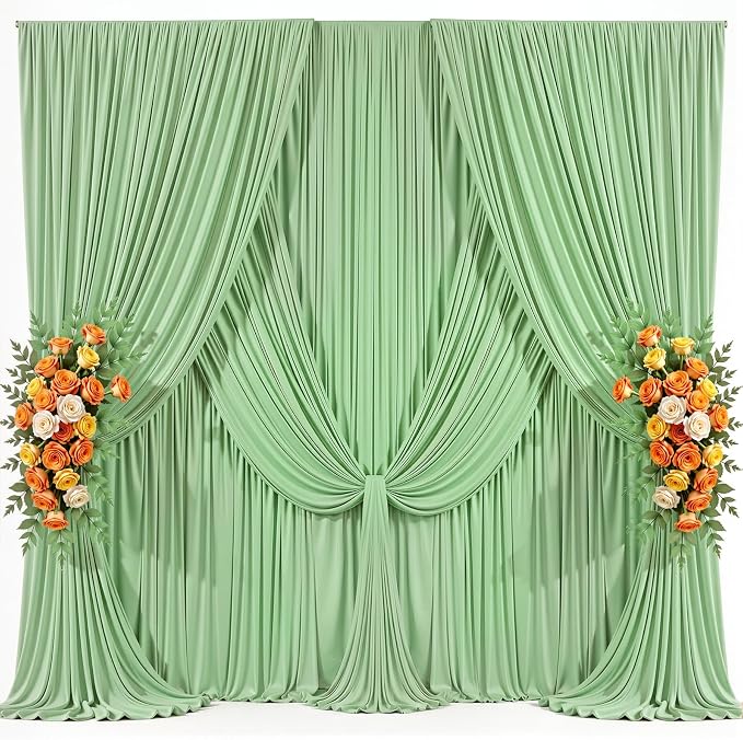 10x10ft Sage Green Photo Backdrop Curtains for Parties Birthday Wrinkle Free Polyester Photoshoot Curtains Drapes Backdrop for Wedding Baby Shower Graduation Photography Background 2 Panels 5x10FT