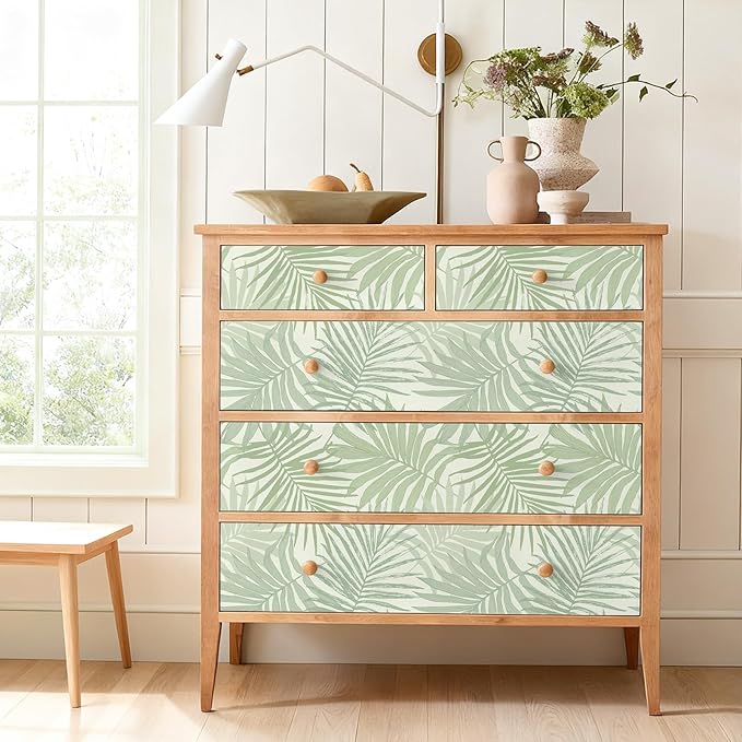 VEELIKE Green Tropical Wallpaper Peel and Stick Boho Palm Leaf Wallpaper for Bedroom Bathroom Walls 17.7''x354'' Self Adhesive Tropical Contact Paper Green Leaf Wall Paper Renter Friendly Removable