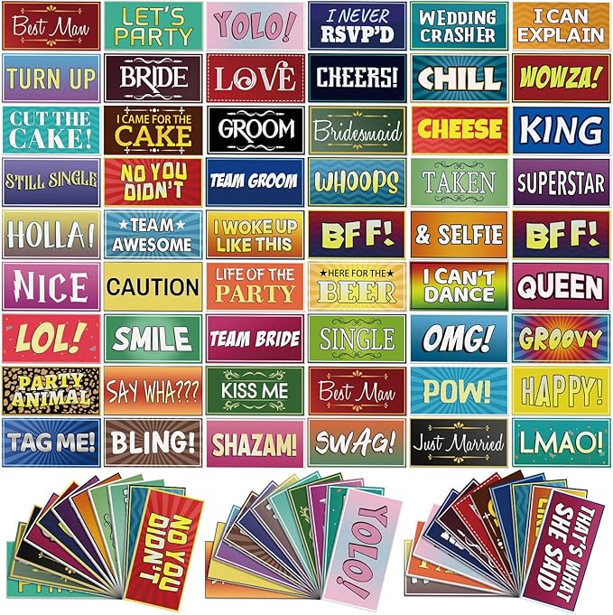 AceOrbit 64 Designs Funny Photo Booth Prop for All Occasion Double Sided 11x5.5'' Photobooth Props Sign Decor DIY Waterproof Selfie Sign for Wedding Graduate Birthday Party Supplies(Classic Style)