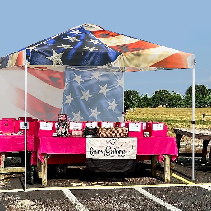 EAGLE PEAK Commercial Canopy 10x10 Pop Up Canopy Tent with 1 Sidewall, Easy Setup Heavy Duty Instant Event Shelter for Vendors & Markets, Outdoor Sun Shade, Stars and Stripes