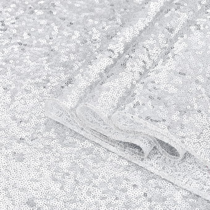 B-COOL Round Tablecloth Silver Decorations: 90 Inch Tablecloth Sequin Overlay Glitter Fabric for Birthday Dinner Parties
