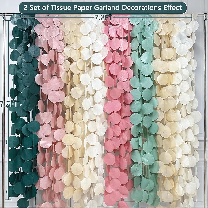 205 Ft Sage Green Dusty Rose Pink Khaki Beige Circle Dot Backdrop Garland Tissue Paper Polka Dots Hanging Streamer for Girl Wild Jungle Safari Woodland Baby Shower Birthday Party Decorations Supplies