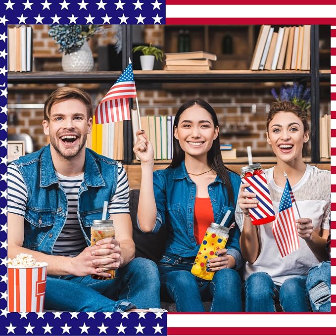 Skylety 30 Pcs 4th of July Plastic Cups with Lids and Straws 13.5 oz Independence Day Plastic Cups Reusable Cute Tumbler for 250th Anniversary 4th of July Party Favor Patriotic Supplies