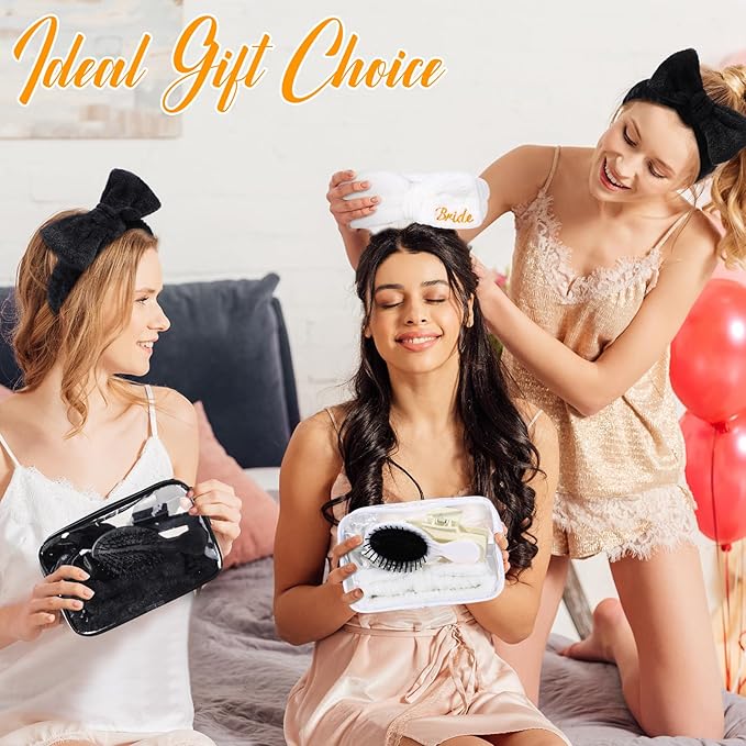 40 Pcs Bachelorette Favor Set Include Headband Scrunchies Hair Claw Clips Hairbrush and Makeup Bag for Bridal Shower Party Gifts Bridesmaid Wedding Supplies(White and Black)