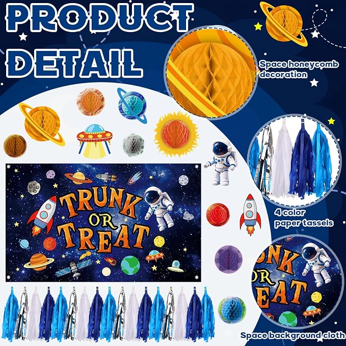Fanfanwin 33 Pcs Halloween Space Trunk or Treat Car Decoration Kit for SUV Solar Universe Party Favors Decorplanet Lanterns Rocket Astronaut Spaceship Balloon for SUV Garage Archway Indoor Outdoor