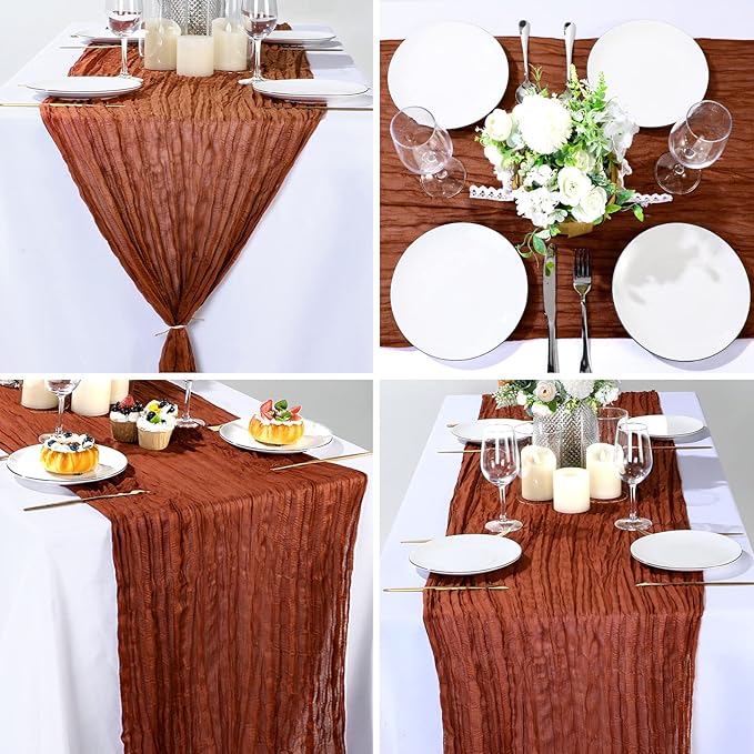 Foaincore 12 Pack Bulk Table Runner for Wedding Terracotta Cheesecloth Table Runner 13Ft Boho Gauze Rustic 157" Long Cheese Cloth Romantic Bridal Baby Shower Event Arbor Decor