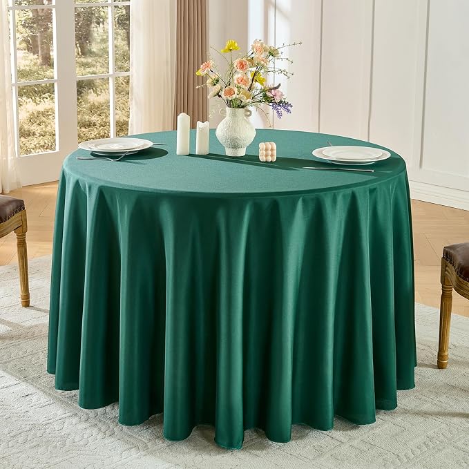 Round Tablecloth 2 Pack 108 Inch Dark Green Tablecloths Washable Decorative Linen Polyester Table Clothes Cover for Dining Table Banquets Buffet Parties and Wedding