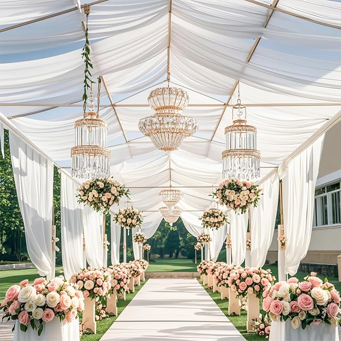 FOTSHARER Ceiling Drapes for Weddings White Ceiling Drapes 5x20FT Wide 4 Panels Tulle Curtain Panels Ceiling Ceiling Fabric Draping Fabric for Bedroom Ceremony Chiffon Curtain Backdrop Decorations