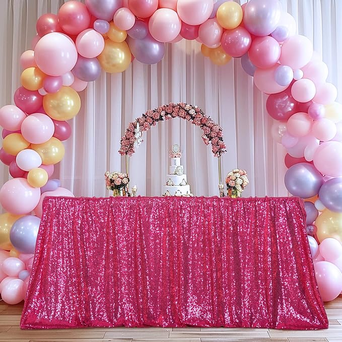 Poise3EHome Hot Pink Sequin Tablecloth 50×72 Inch Rectangle Sparkly Fabric Table Cover Overlay for Baby Shower Birthday Party Wedding Christmas Holiday Decoration